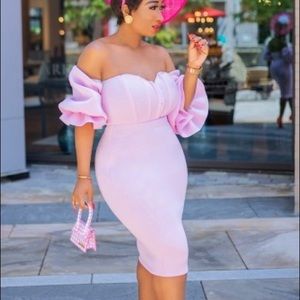 Pink Puff Sleeve Bandage Dress